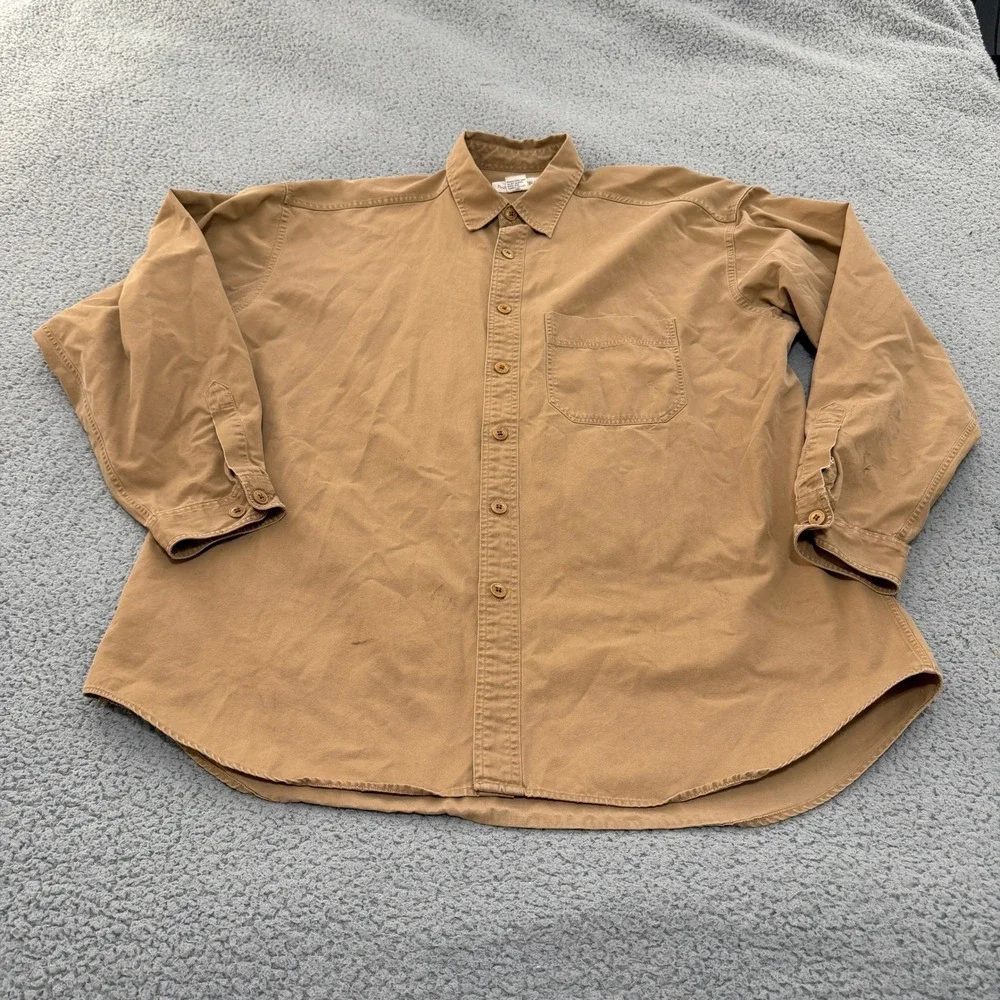 VTG Banana Republic Shirt Mens XL Tan Cotton Canvas Work Button Up Utility